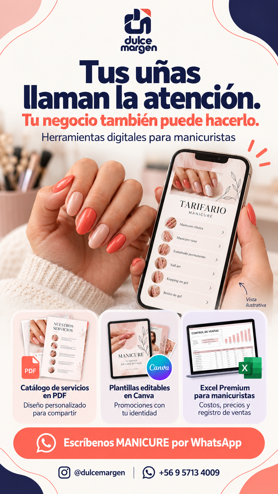 Publicidad de Dulce Margen con servicios para manicuristas